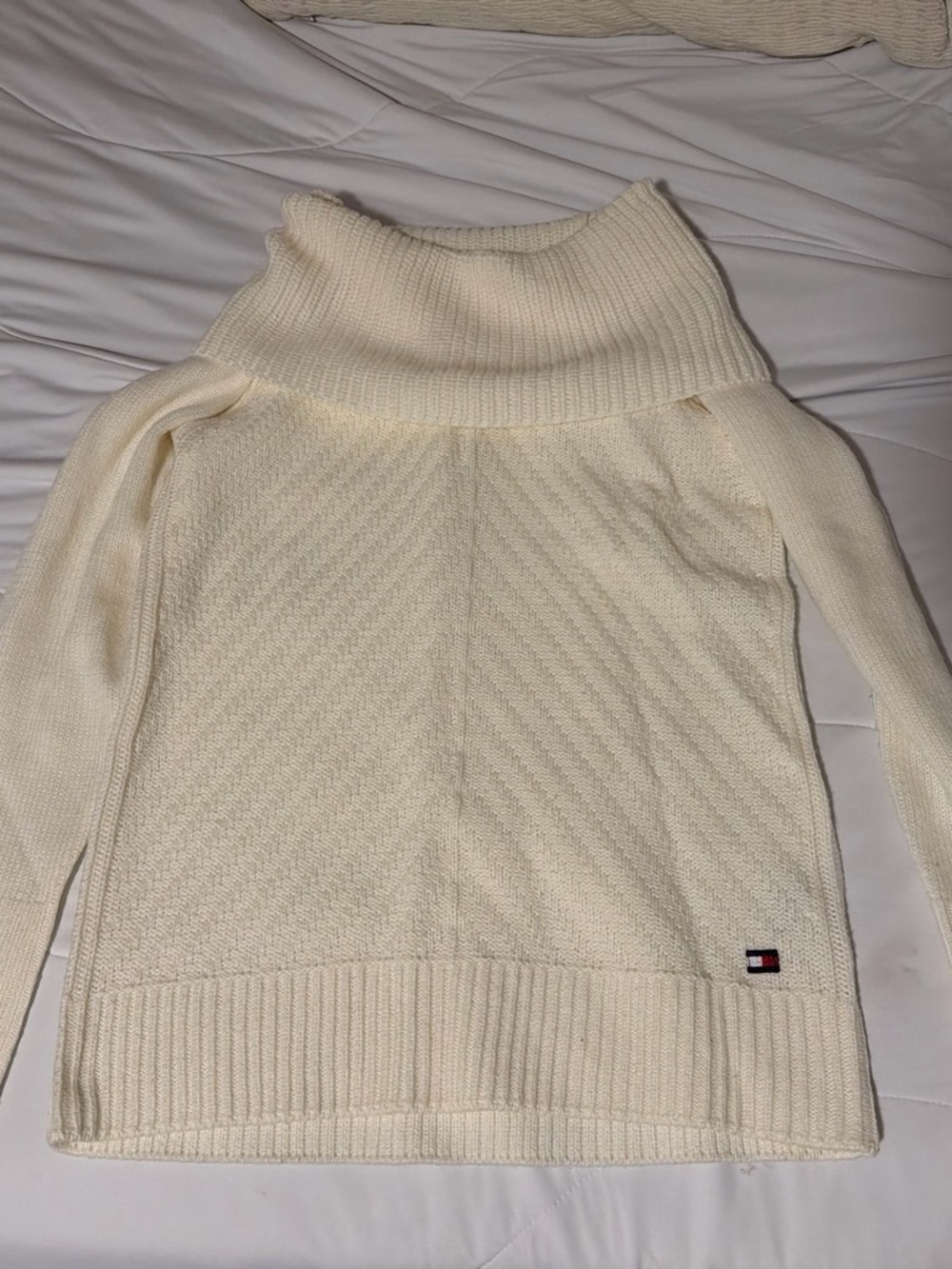 Tommy Hilfiger Ivory Off-the-Shoulder Cable Knit Sweater
